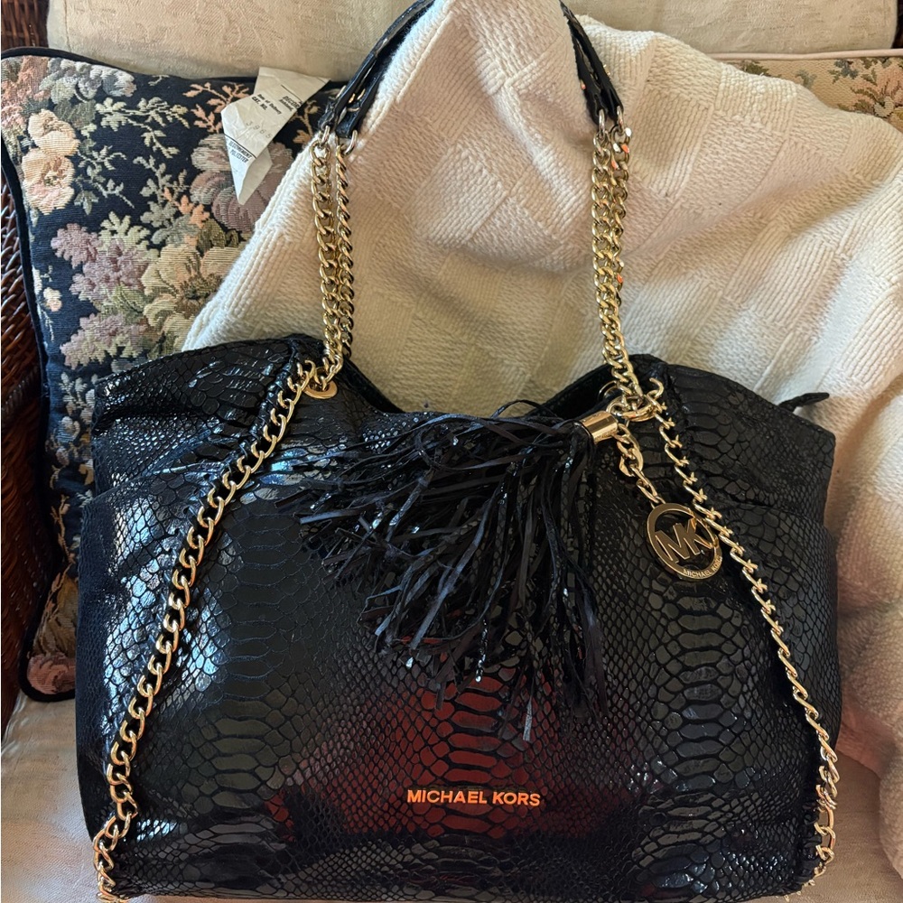 Michael Kors Black Snake-Pattern Shoulder Bag